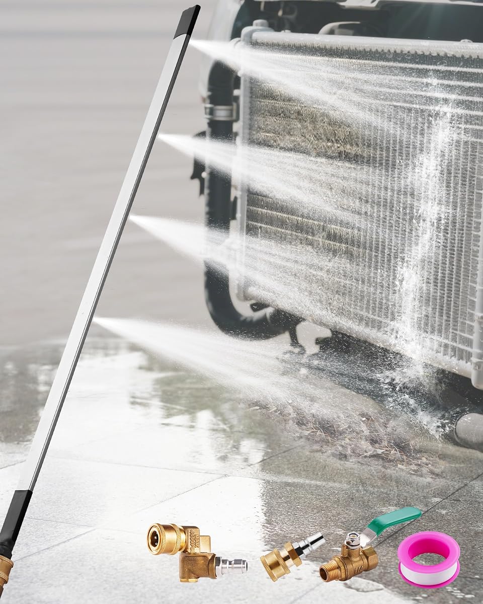 Radiator Cleaning Wand,Radiator Water Air Cleaning Wands, 24“ Wand+ 7 Angles Coupler+ Valve Switch, Cleaner for Car Truck Power Washer Wand