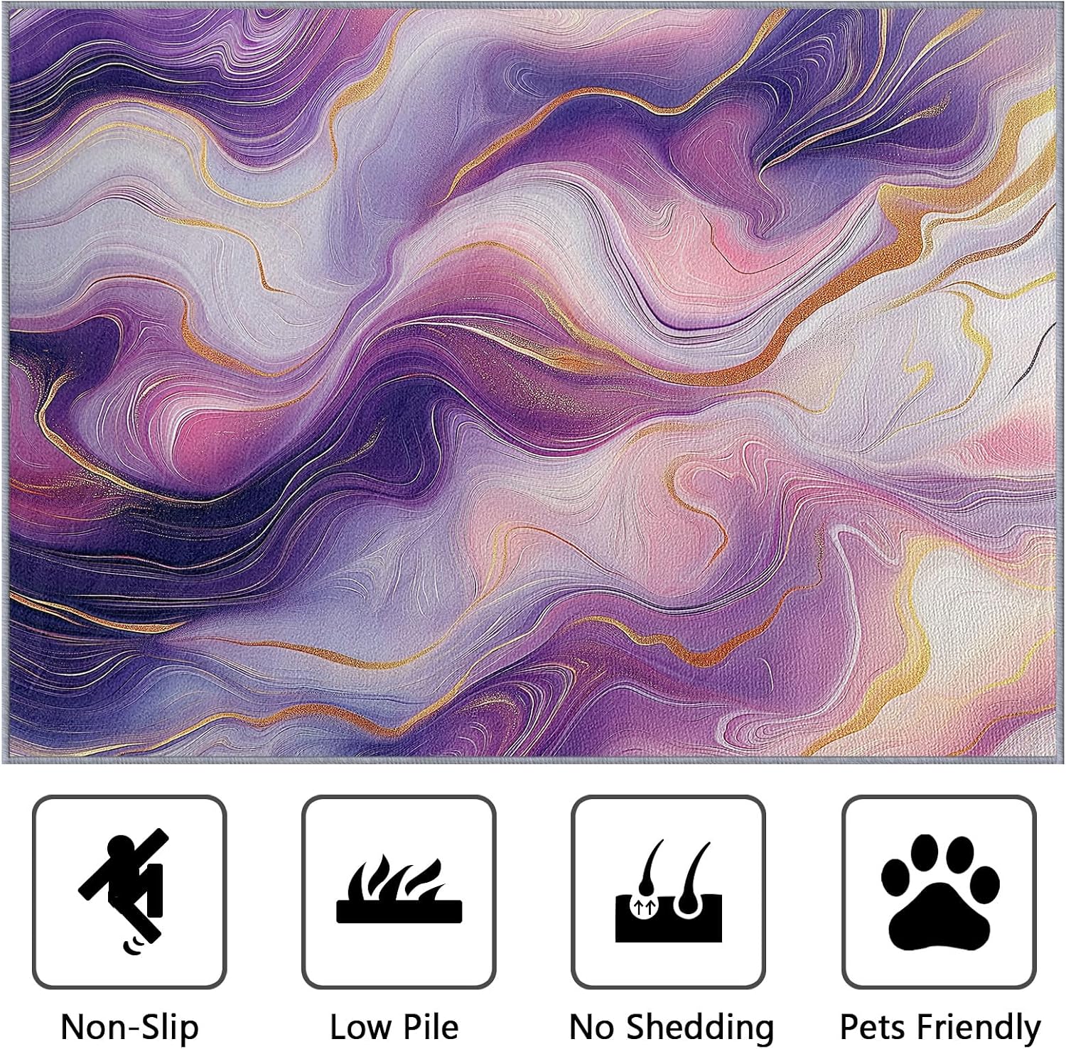 Marble Rug 8x10 - Marble Rug, 5x7 Rug, Purple Gold Swirl Pattern Area Rug, Abstract Luxury Gradient Carpet, Washable & Non Slip & Soft Large Rugs, Marble Home Decor