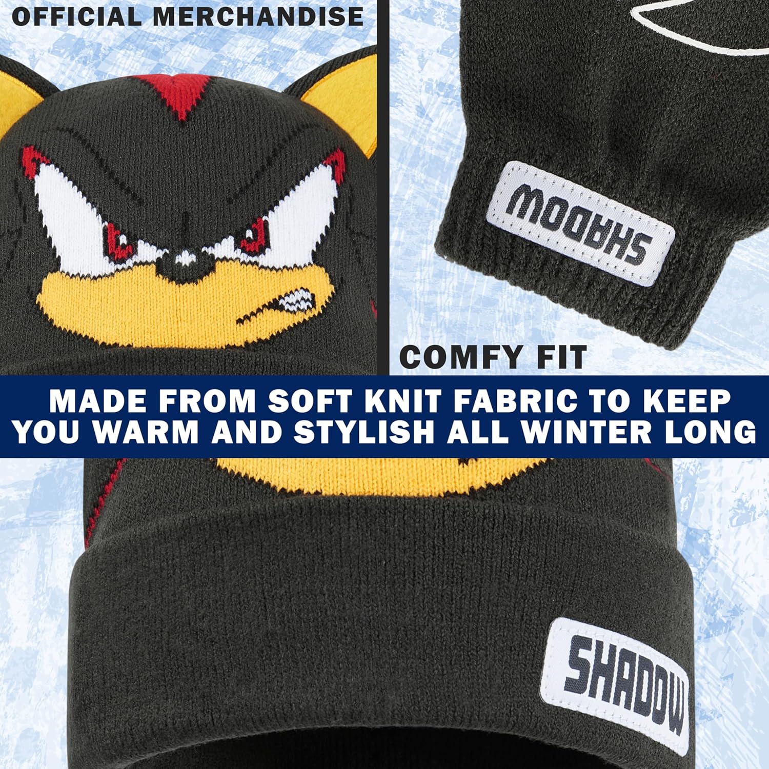 Sonic The Hedgehog Beanie and Gloves Set for Boys, Ages 4–12, Soft Knit Winter Hat and Winter Gloves, Gamer Gifts for Boys - Image 4
