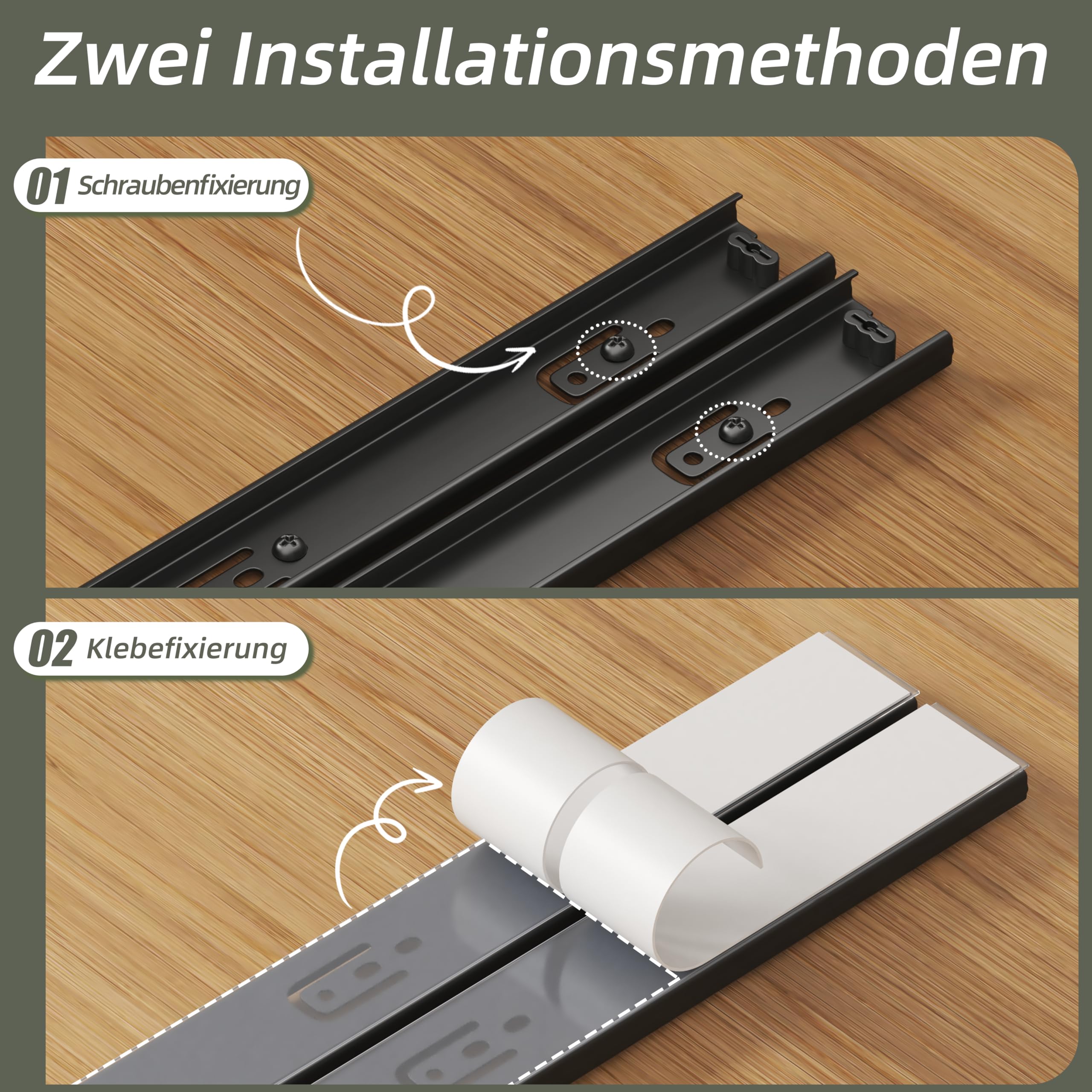 NETEL 2 Stück Teleskopschublade Ohne Bohren,ausziehbare schublade küche | 12 er Schubladen Organizer Für Aufbewahrung von Küchengewürzflaschen,Einstellbare Breite 32-52cm,Tiefe 42cm mit Kleber,weiß