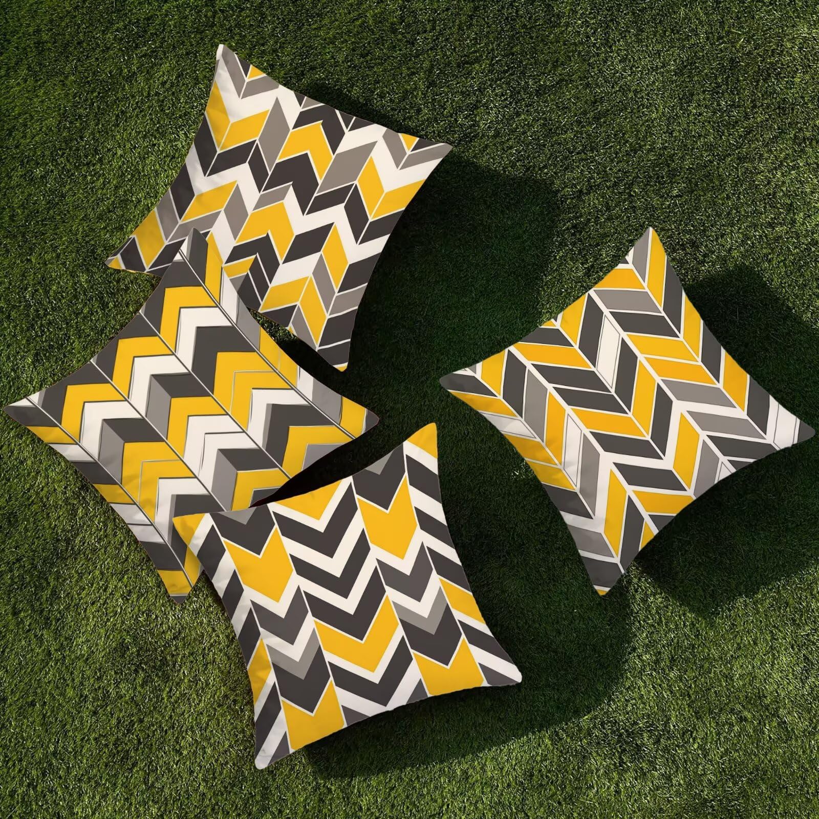 Outdoor Kissenbezug 60x60cm 4er Set Outdoor Wetterfest Kissenbezüge Geometrie Wasserdichte Leinen Dekorative Kissenhülle Frühling Sommer Zierkissenbezug für Balkon Terrasse Garten Deko (Modern) T-03