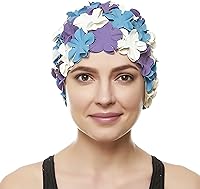 Vista 2 de BEEMO Floral Petal señoras de baño gorro de natación mujeres retro Swim Hat pelo largocorto