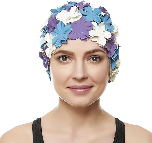 Miniatura 2 de BEEMO Floral Petal señoras de baño gorro de natación mujeres retro Swim Hat pelo largocorto