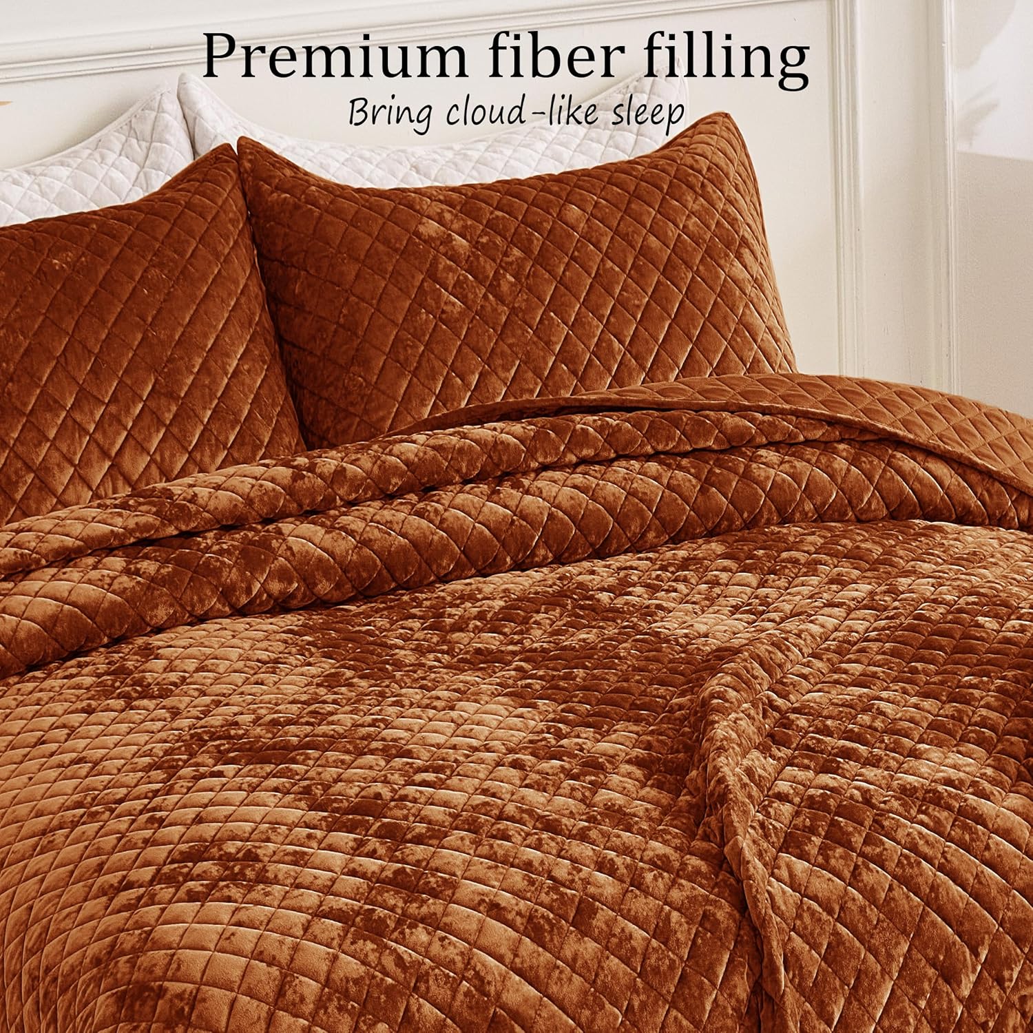 Velvet California King Quilt Size Set 106x118 Luxury Soft Bedspread Coverlet 3-Piece King Comforter Sets with 2 Pillow Shams 20x36 Super Cozy for All Seasons Velvet Bedding Set, Caramel - Image 8