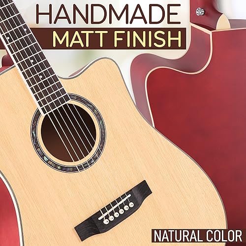 Miniatura 6 de Pyle Kit de guitarra acústica de tamaño completo, cuerda de acero Dreadnought Cutaway con cuello Okoume, bolsa de concierto mejorada, cejilla,