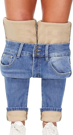 Qazel Vorrlon Fleece Lined Jeans for Women, High Waisted Skinny Pants