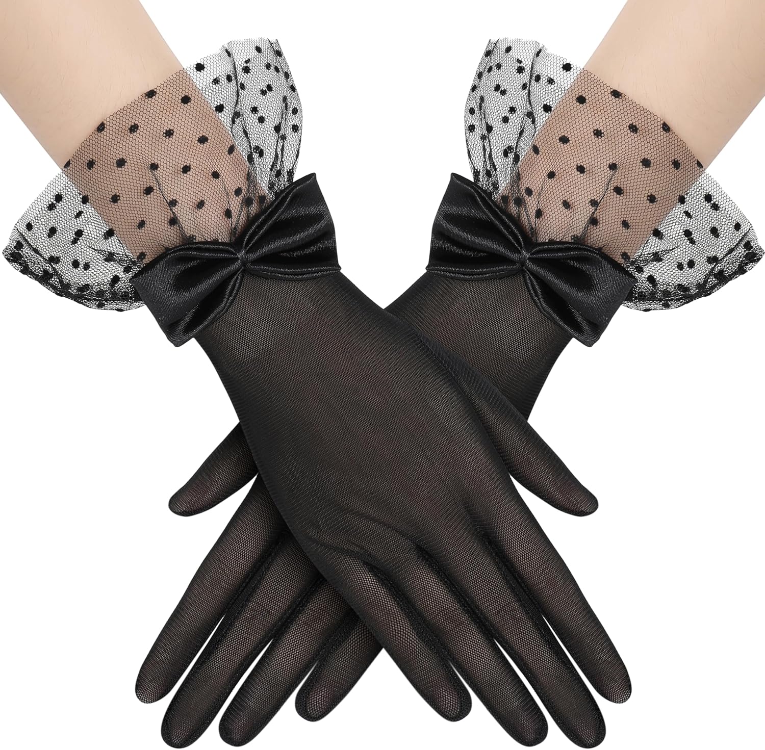 BABEYOND Lace Gloves for Women - Bow Short Prom Gloves Evening Elegant Accessories for Wedding Opera Party