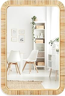 Barnyard Designs Rattan Bathroom Mirror – Rustic Farmhouse Style Handmad...