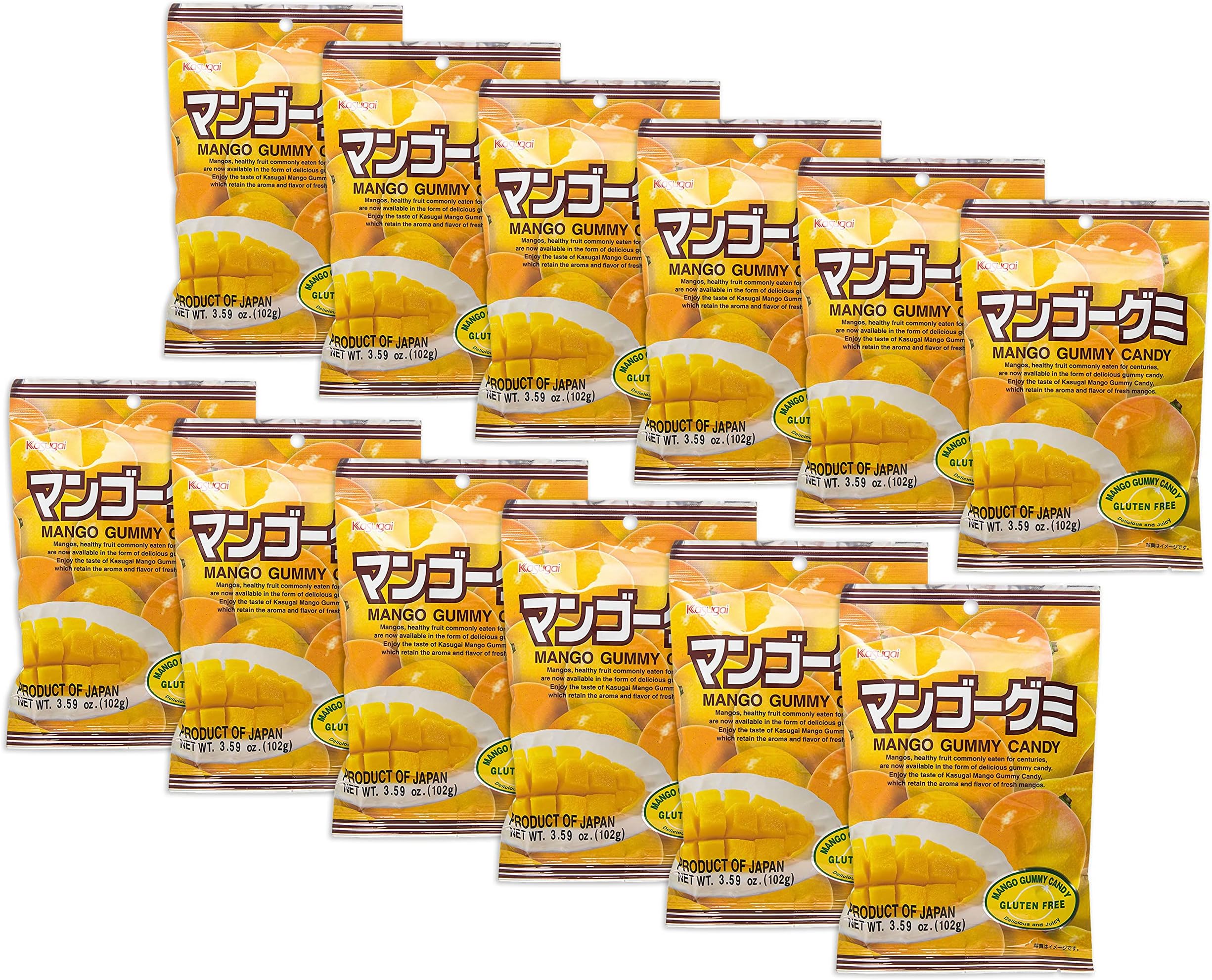Kasugai Gummy Candy, Mango, 3.59-Ounce Bags (Pack of 12)
