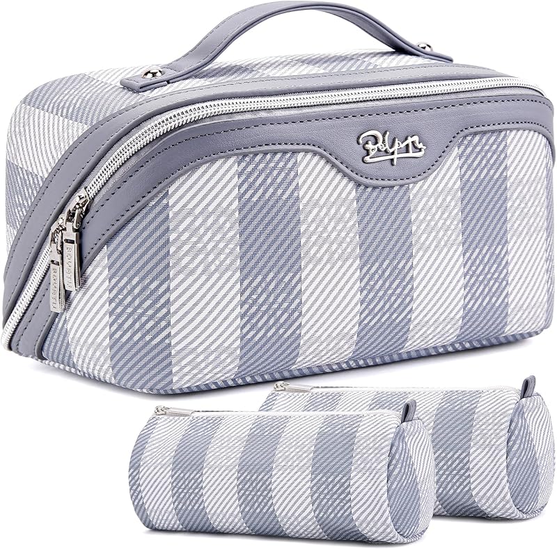 Necessaire de maquiagem BOYATU com zíper, alça e compartimentos, conjunto com 3, 06-A-Blue