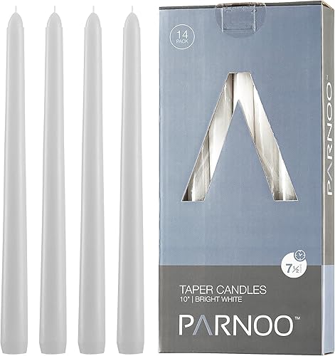 Taper velas de 10 pulgadas de alto y 34 de pulgada de grosor, arde por 7.5 horas (Color es Core y overdip) 14 unidades.