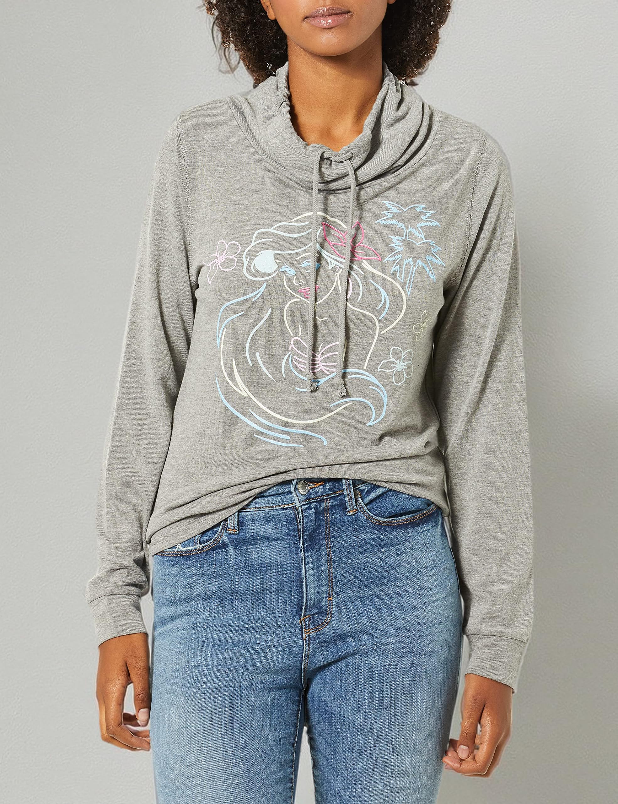 Disney Digital Wave Graphic Women's Long Sleeve Cowls Top Camisa Mujer (Pack de 1)