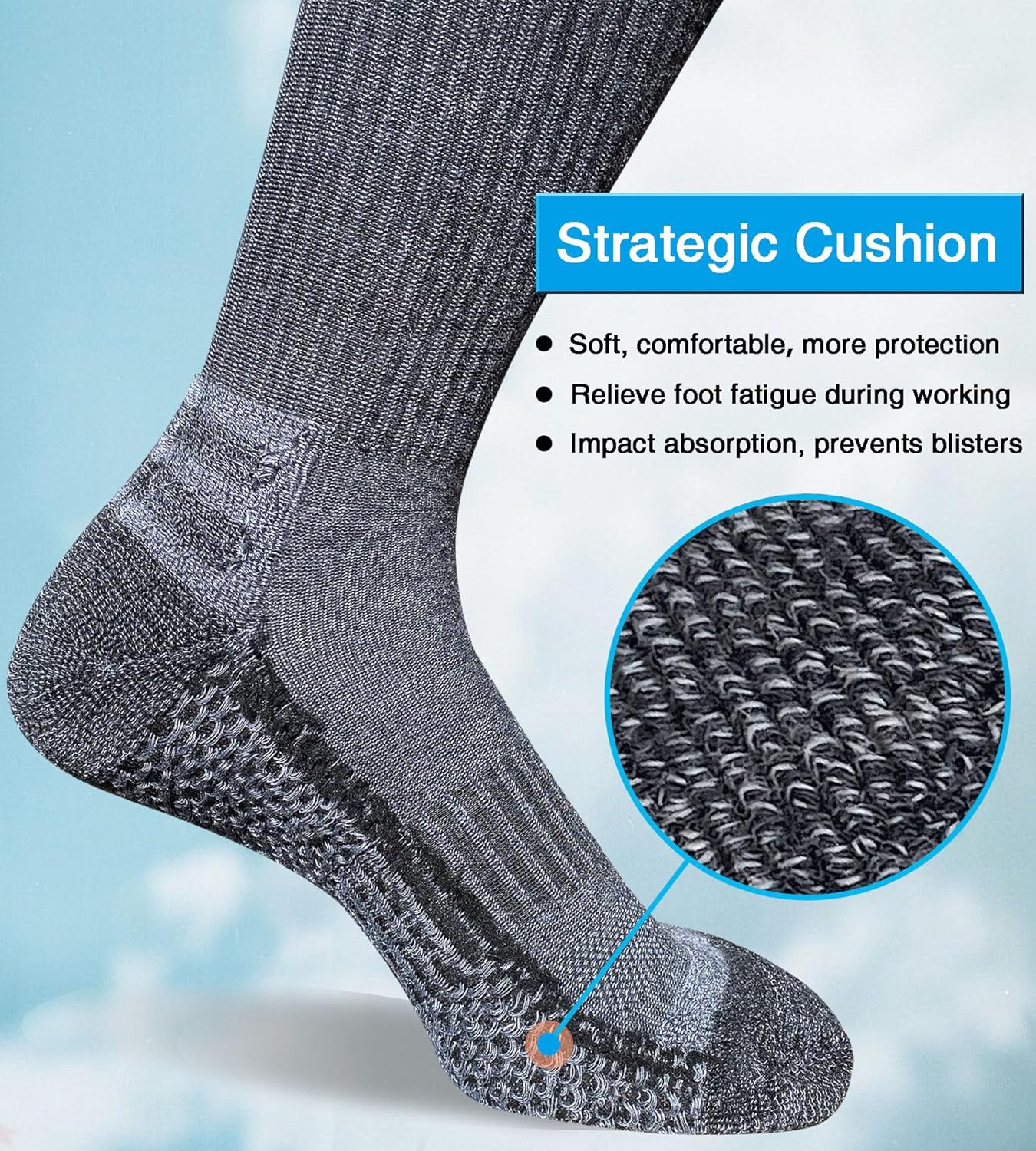 Men's Crew Work Boot Socks, Thick Cushioned Moisture Wicking Hiking Sock 4 Pairs - Image 2
