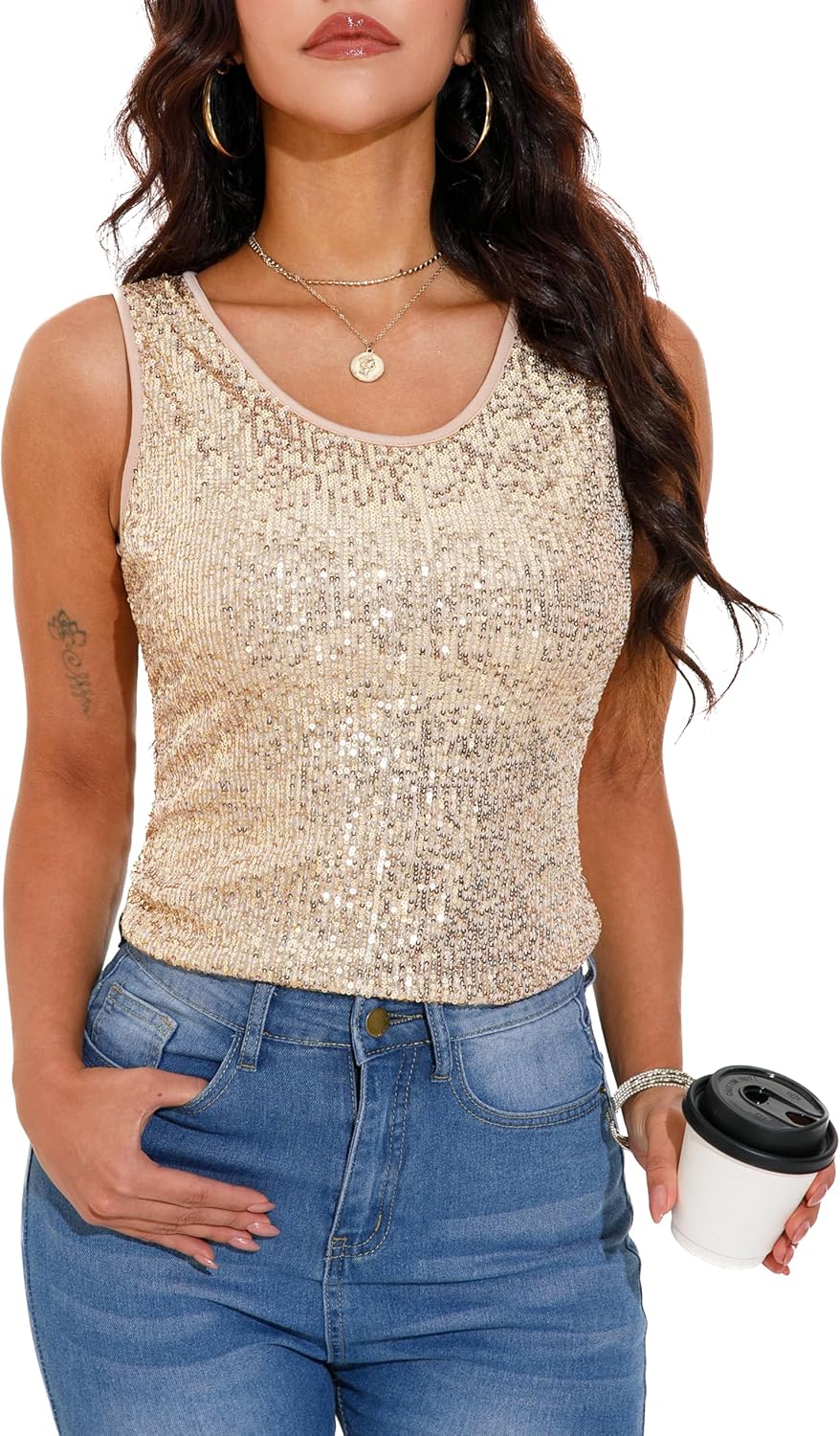 GUANYY Women's Sequin Tops Scoop Neck Sleeveless Glitter Shirts Sparkle Club Party Disco Tank Tops S-XXL - Image 5