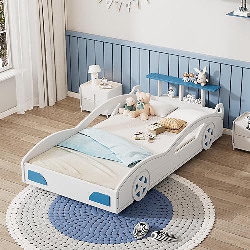 Miniatura 3 de Harper & Bright Designs Cama de plataforma en forma de auto de tamaño individual con almacenamiento y ruedas, cama individual para niños, marco de