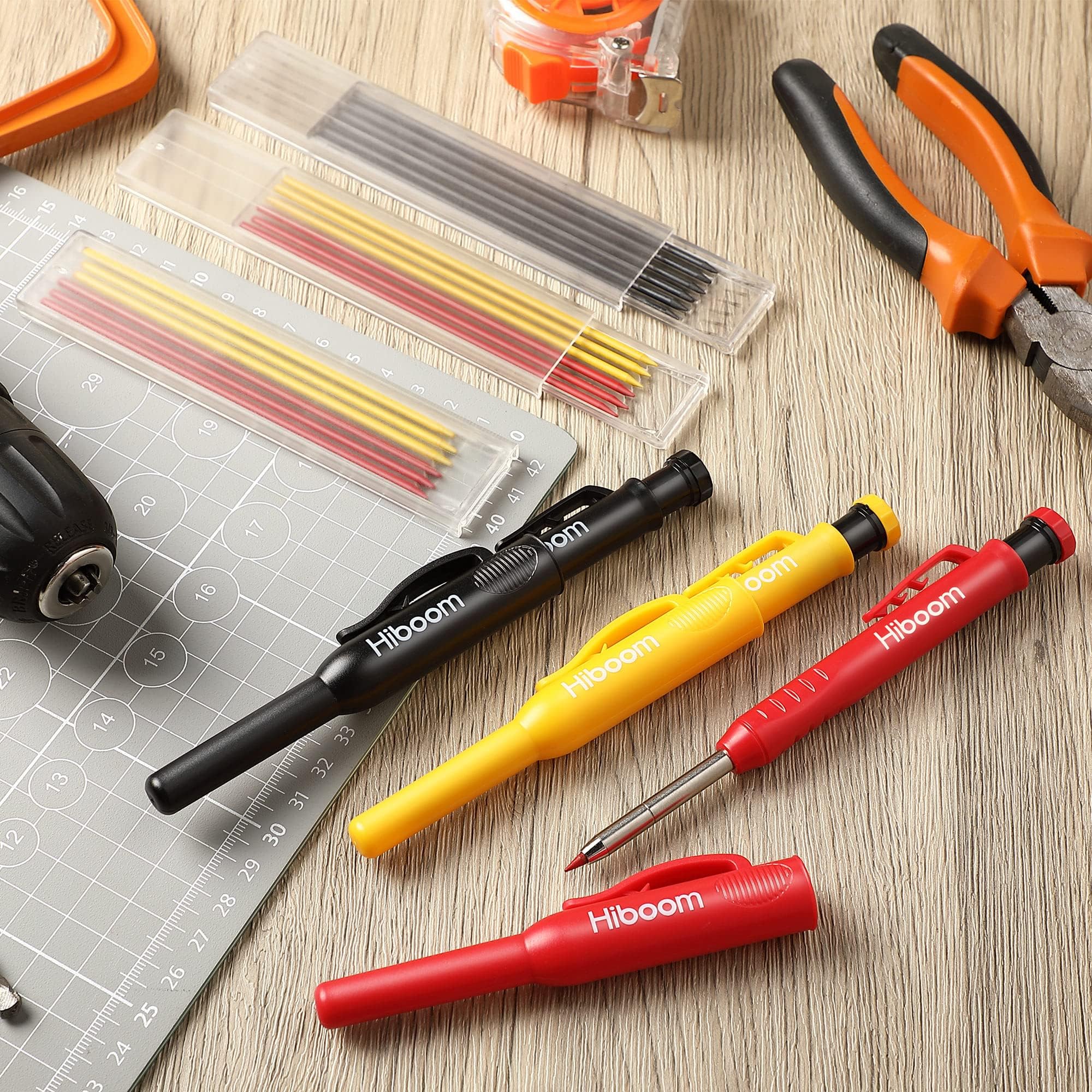 Hiboom 3-Pack Carpenter Pencils With 21 Refills - Deep Hole Mechanical Markers