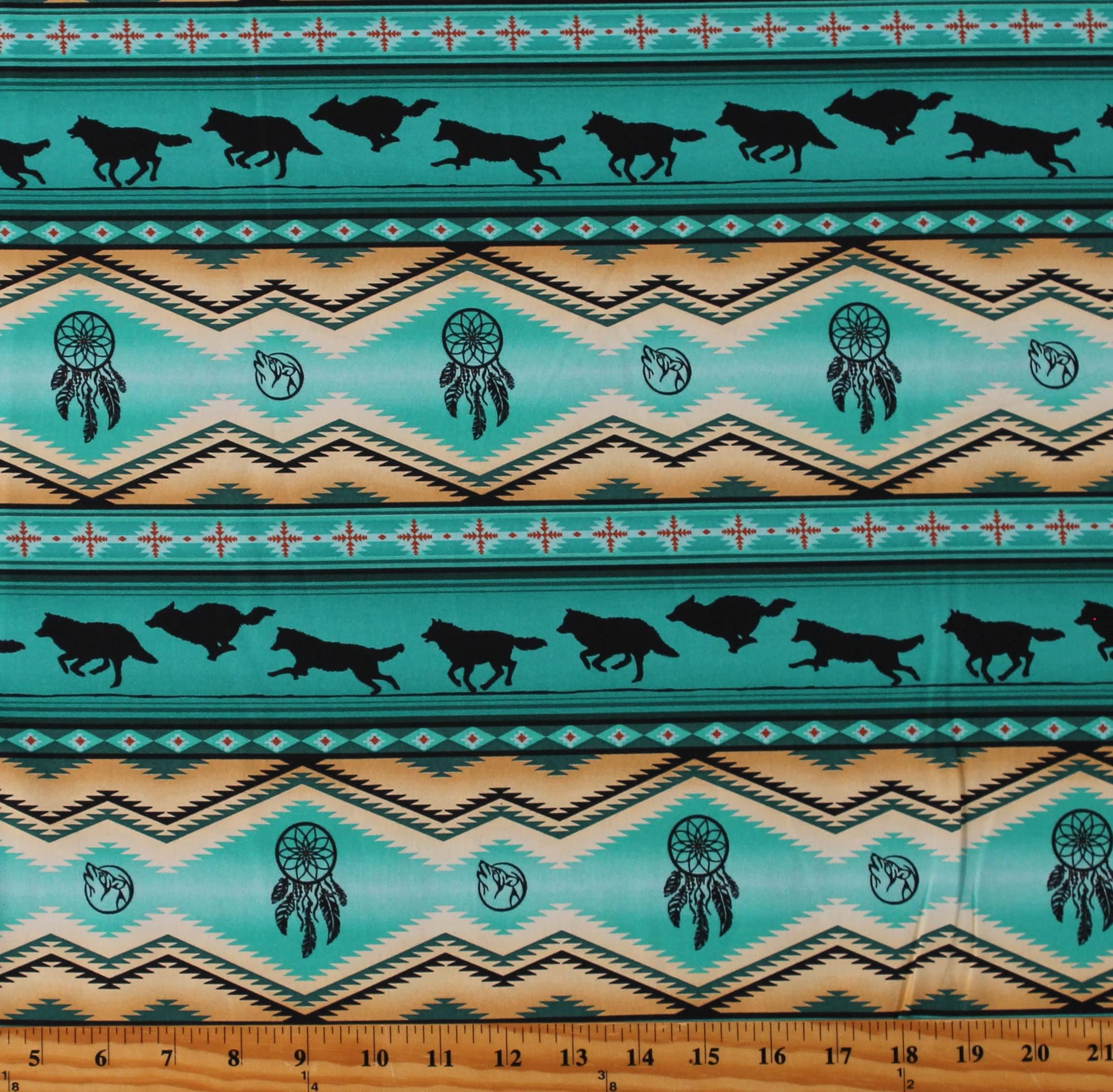 Cotton Southwestern Stripes Tucson Tribal Native American Aztec Turquoise Cotton Fabric Print by The Yard (D463.56)F