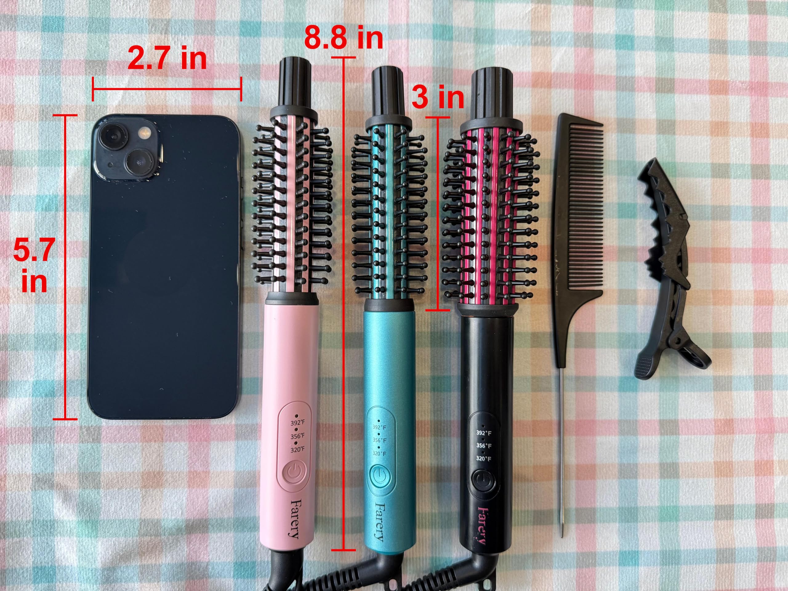 Farery Mini szczotka termiczna z regulacją temperatury, lokówka podróżna do krótkich włosów, 2,5 cm, podgrzewana okrągła szczotka do miękkich loków, lekka lokówka, idealna do sprężystych włosów