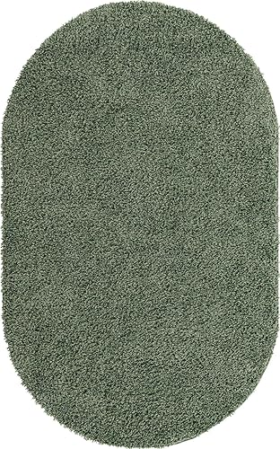 Miniatura 11 de Unique Loom Davos Shag Collection - Alfombra de área, color liso (5 pies 3 pulgadas x 8 pies, ovalada, salvia)