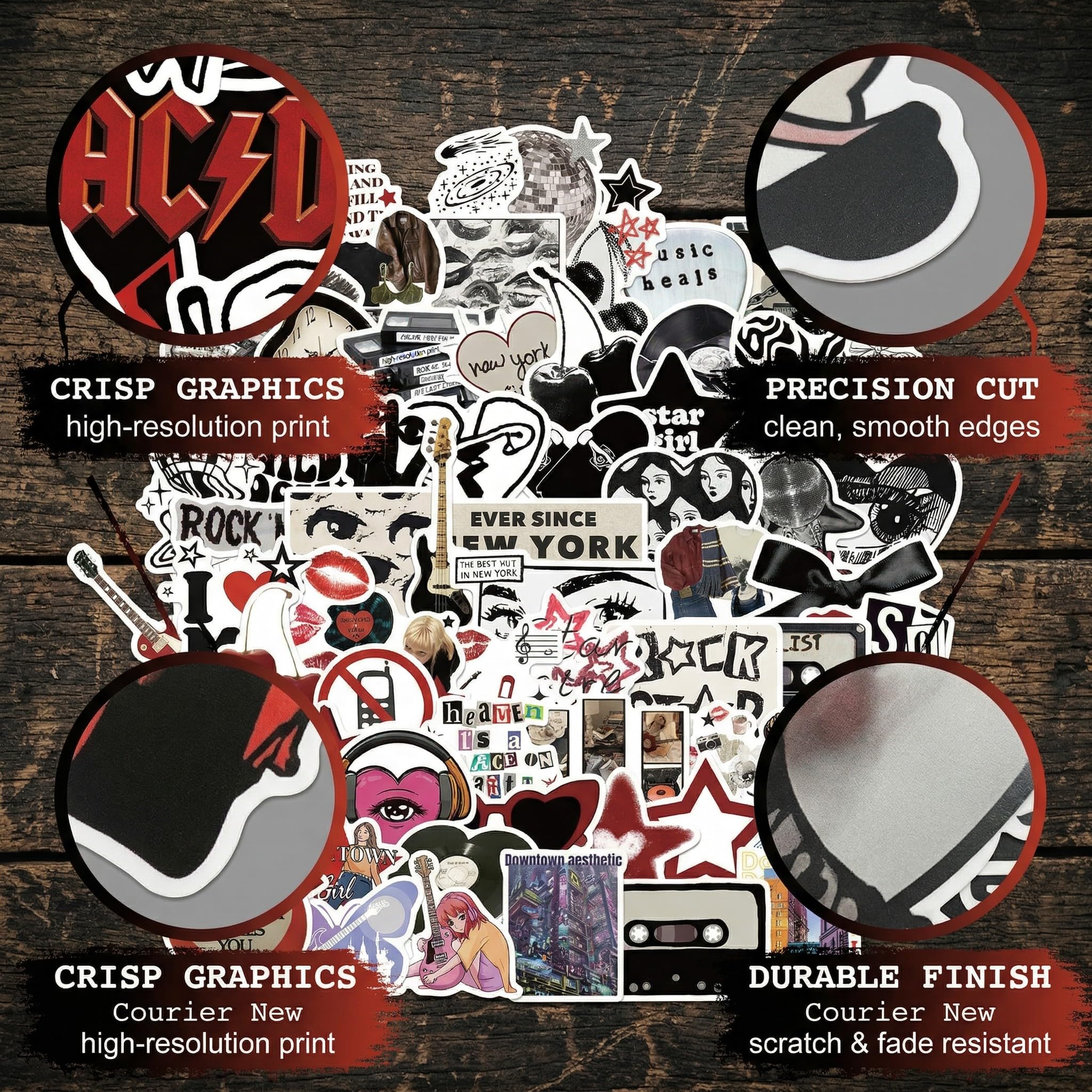 100 Pezzi Stickers Aesthetic, Adesivi Scrapbooking, Adesivi Vintage Y2K, Adesivi Vinile Impermeabili, per Scrapbooking Laptop Bottiglia Skateboard Chitarra Journal Valigia Scooter