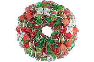 Christmas Wreaths for Cemetery- Red Lime Green White Mesh : C1