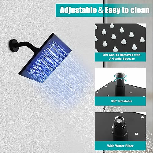 Miniatura 4 de SKOWLL Kit de ducha de cabezal de lluvia, juego de grifo de ducha LED montado en la pared, una sola función, mezclador de baño de 8 pulgadas, juego