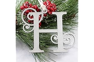 Personalized Monogram Christmas Tree Ornament: Stocking Letter Tag (Silver)
