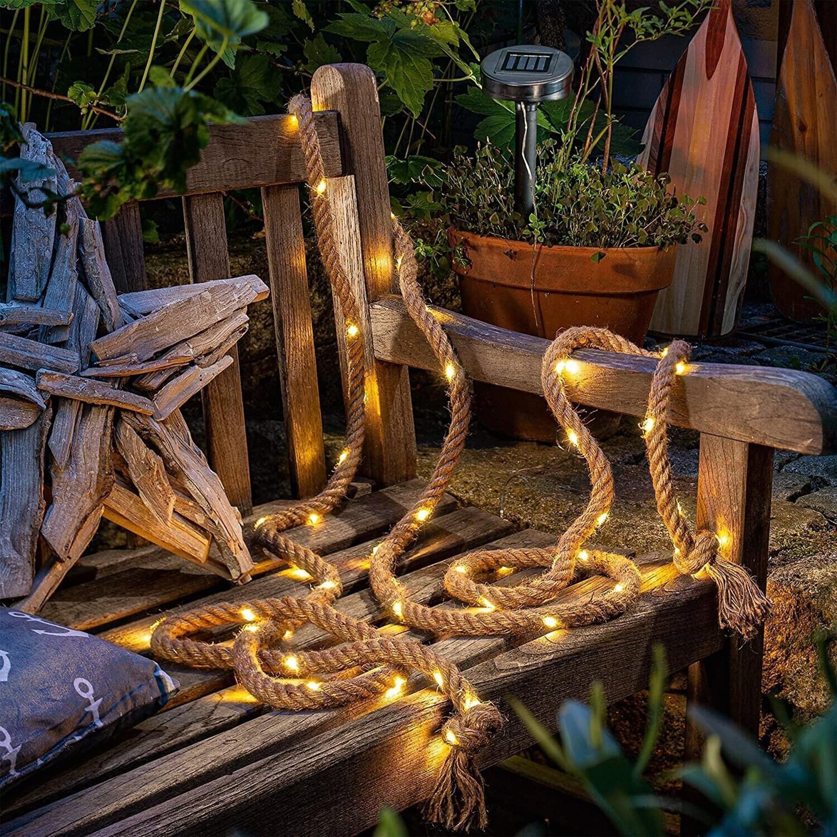 Solar Seil Lichterketten Außen,KINGCOO Wasserdichte Warmweiß Vintage Hanf Fee Kupferdraht Gartenleuchte Dekorative Lichter für Innenbeleuchtung Hof Bistro Weihnachten Hochzeit Party Dekor (10M 200LED)