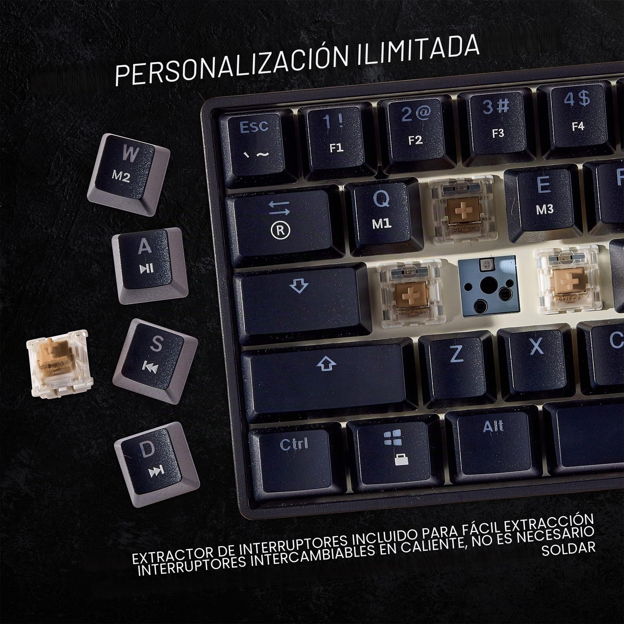 HK Gaming GK61 - Teclado Mecánico Mini 60 por Ciento - 61 Teclas Programables con Retroiluminación LED RGB, Cable USB, para Mac, PC Windows, Hotswap Gateron Switches Optical Yellow, Negro