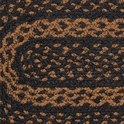 Miniatura 3 de VHC Brands Camino de mesa trenzado de yute negro y tostado, ovalado, negro, 8 x 25 pulgadas