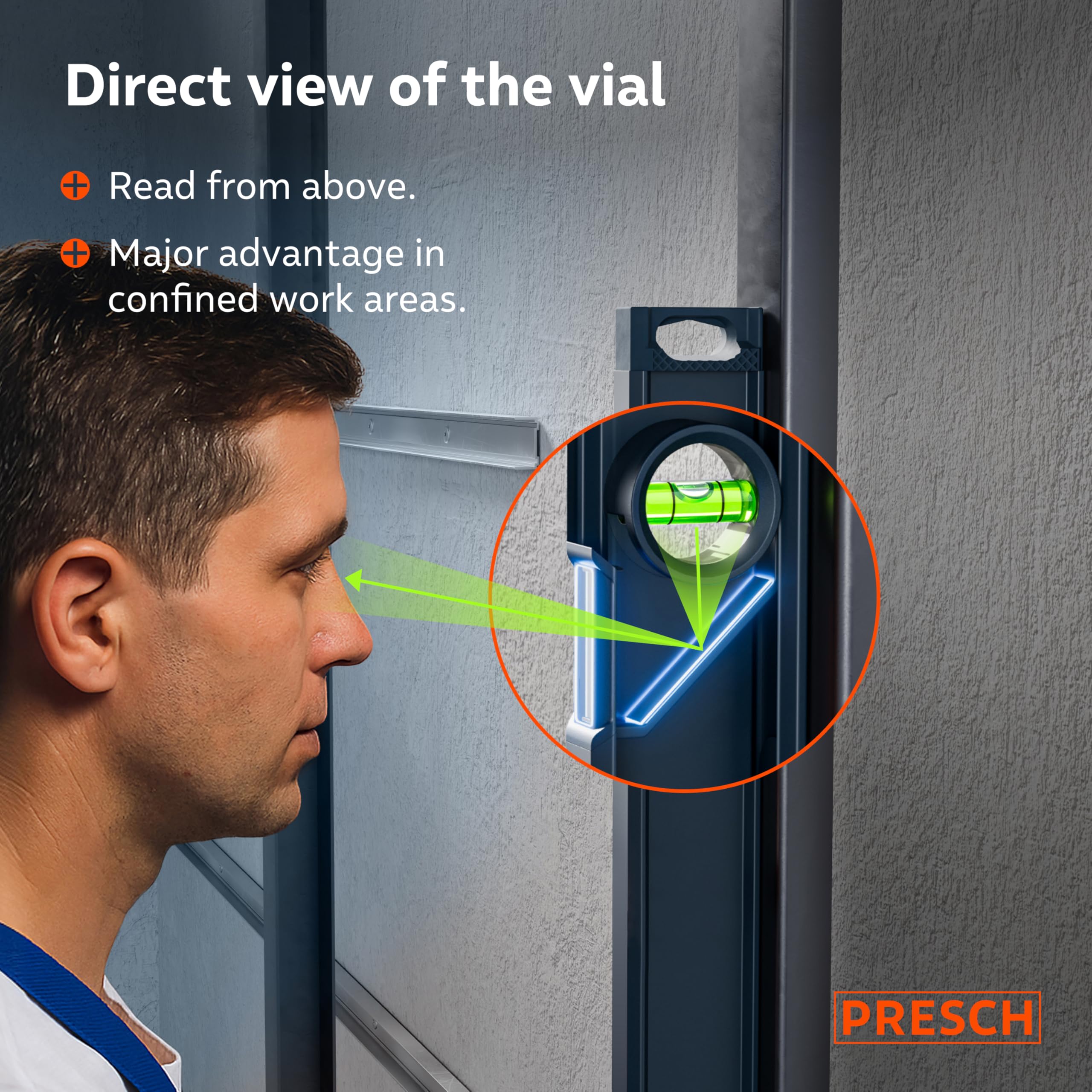 Presch Magnetic Spirit Level 120cm, Shatterproof Vial with Gradient Markings, Vertical Viewing Window - Image 4