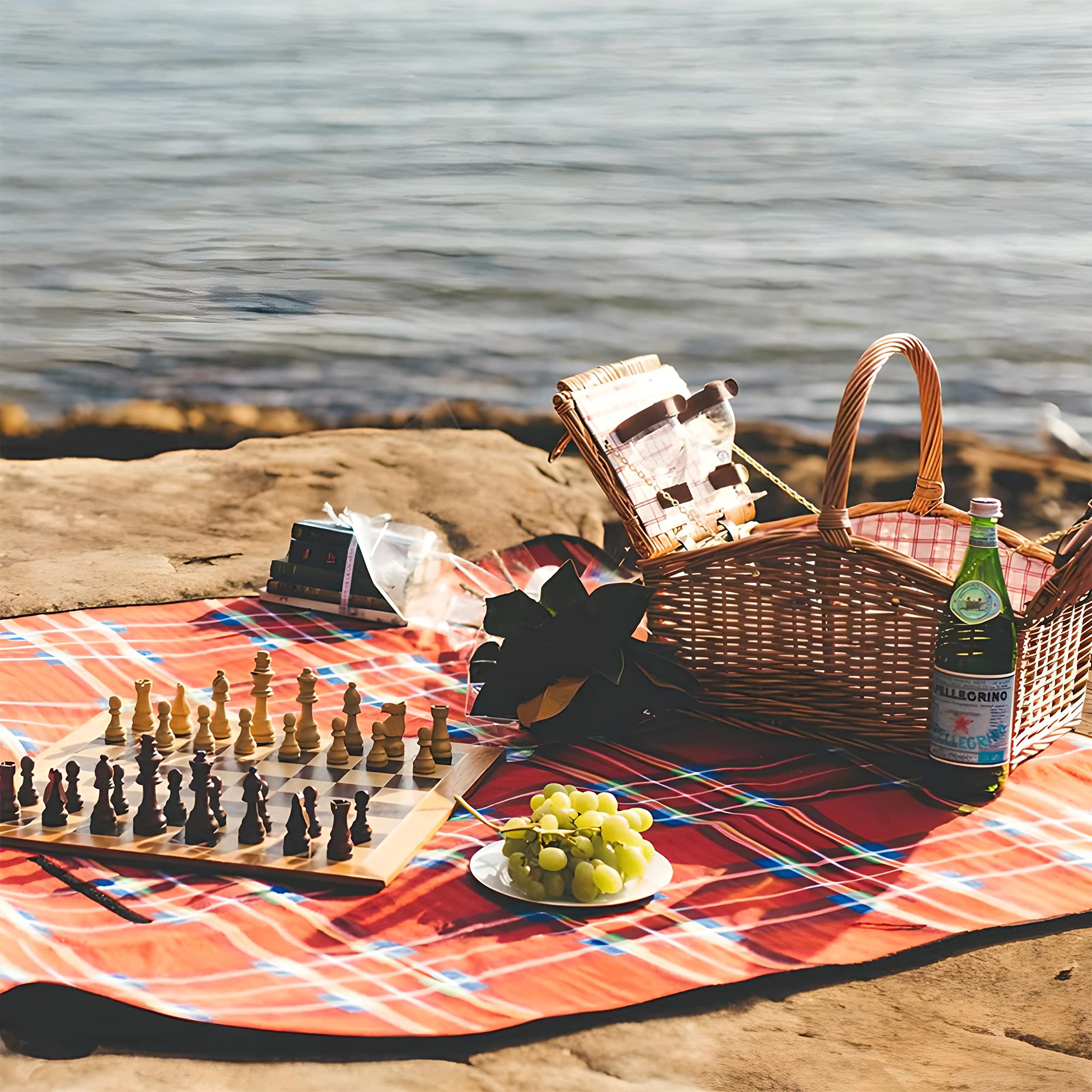 Retoo Coperta da picnic XXL impermeabile 180 x 150 cm quadretti