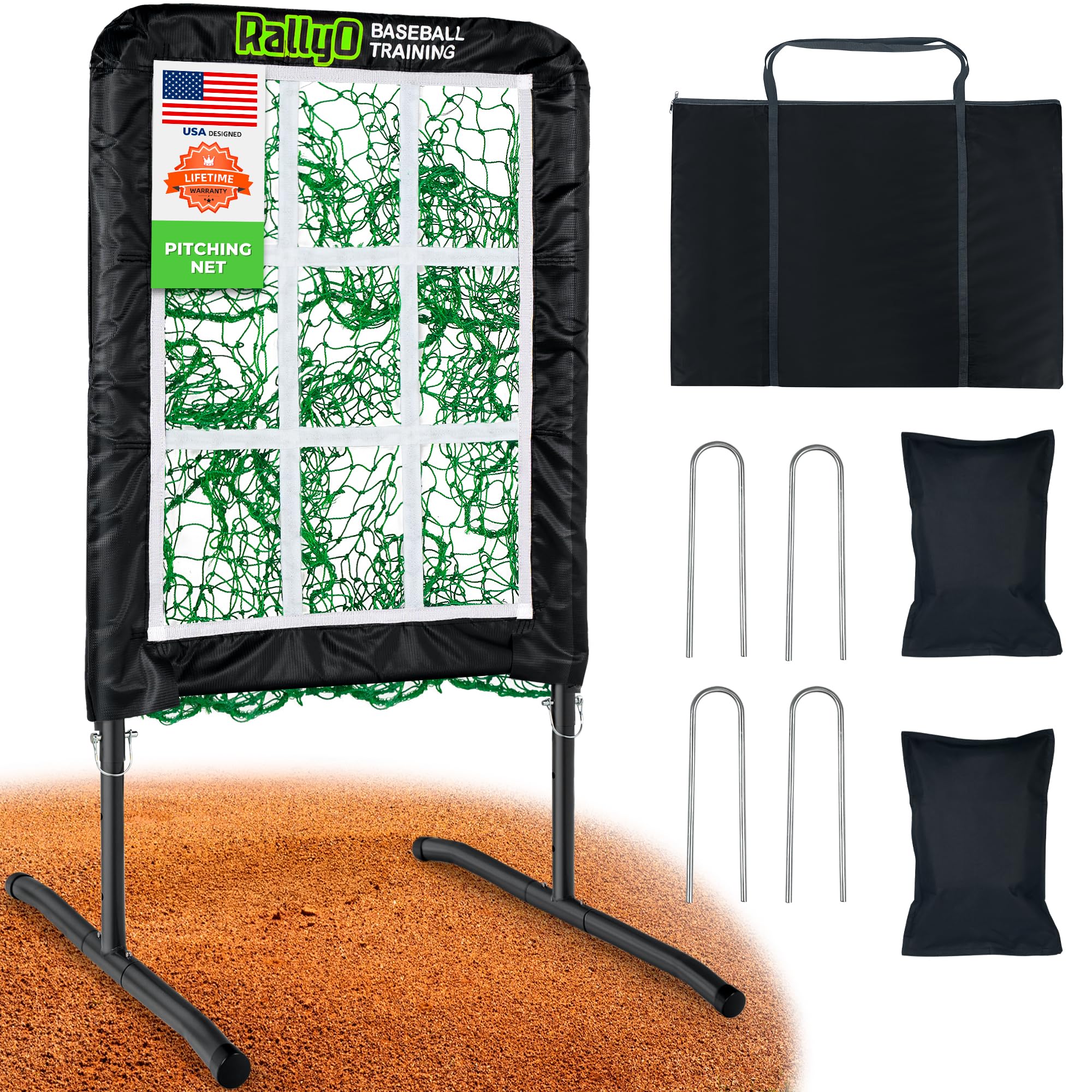 Pitching Net, 9 Hole Baseball &amp; Softball Pitching Net with Strike Zone, Adjustable Pitching Target with 9 Pocket Design, Portable Pitching Practice Equipment