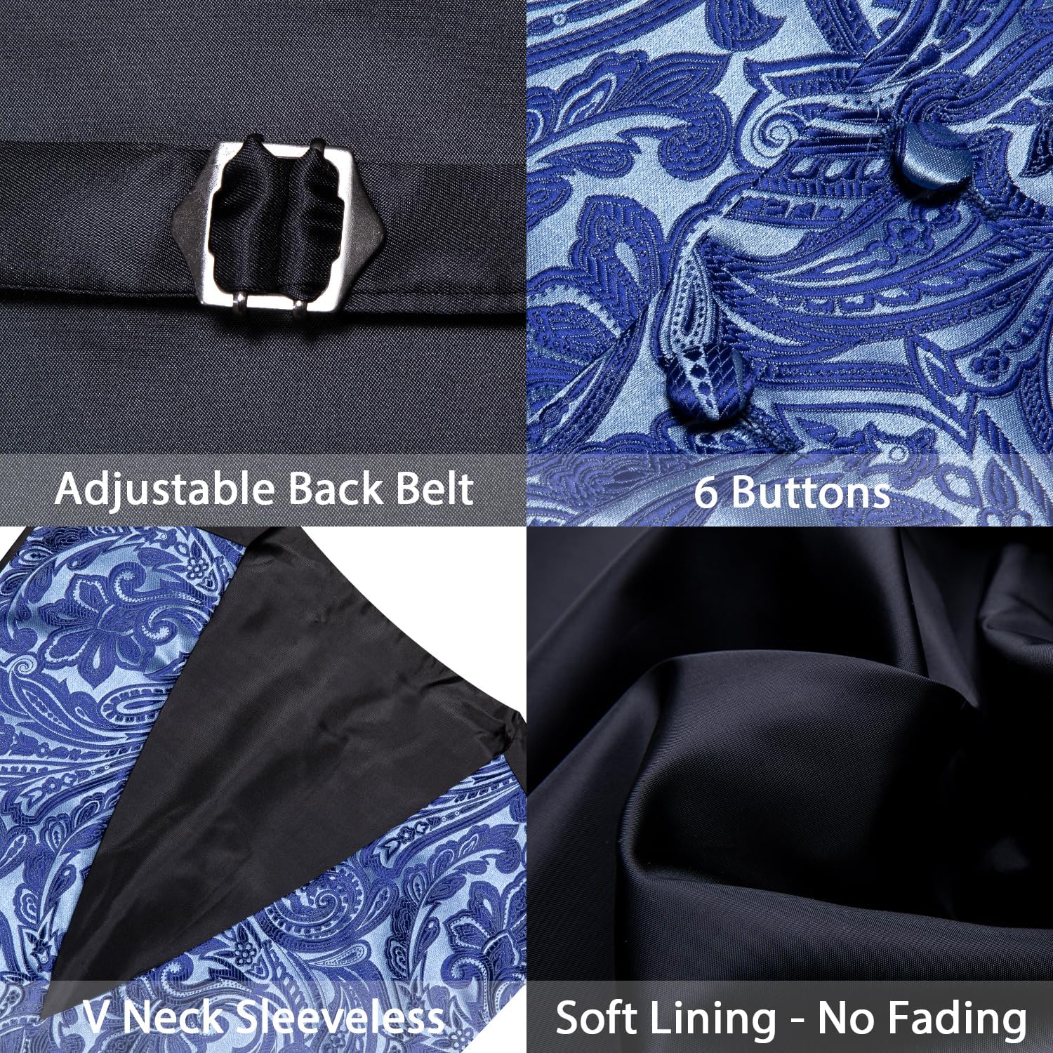 Barry.Wang Men's V-Neck Suit Vest Solid Paisley Waistcoat Silk Tie Hanky Cufflink Clip Set Wedding Party Business Formal - Image 6