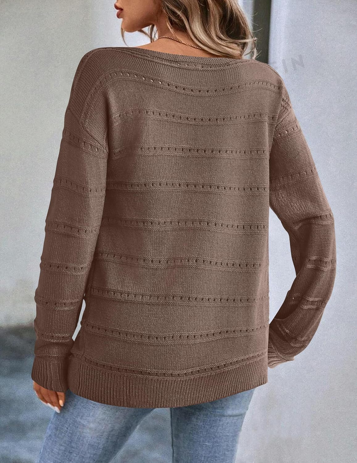 Zeagoo Womens Sweaters Cute Long Sleeve Off The Shoulder Pullover Tops Hollow Out Crochet Dressy Casual Outfits - Image 2