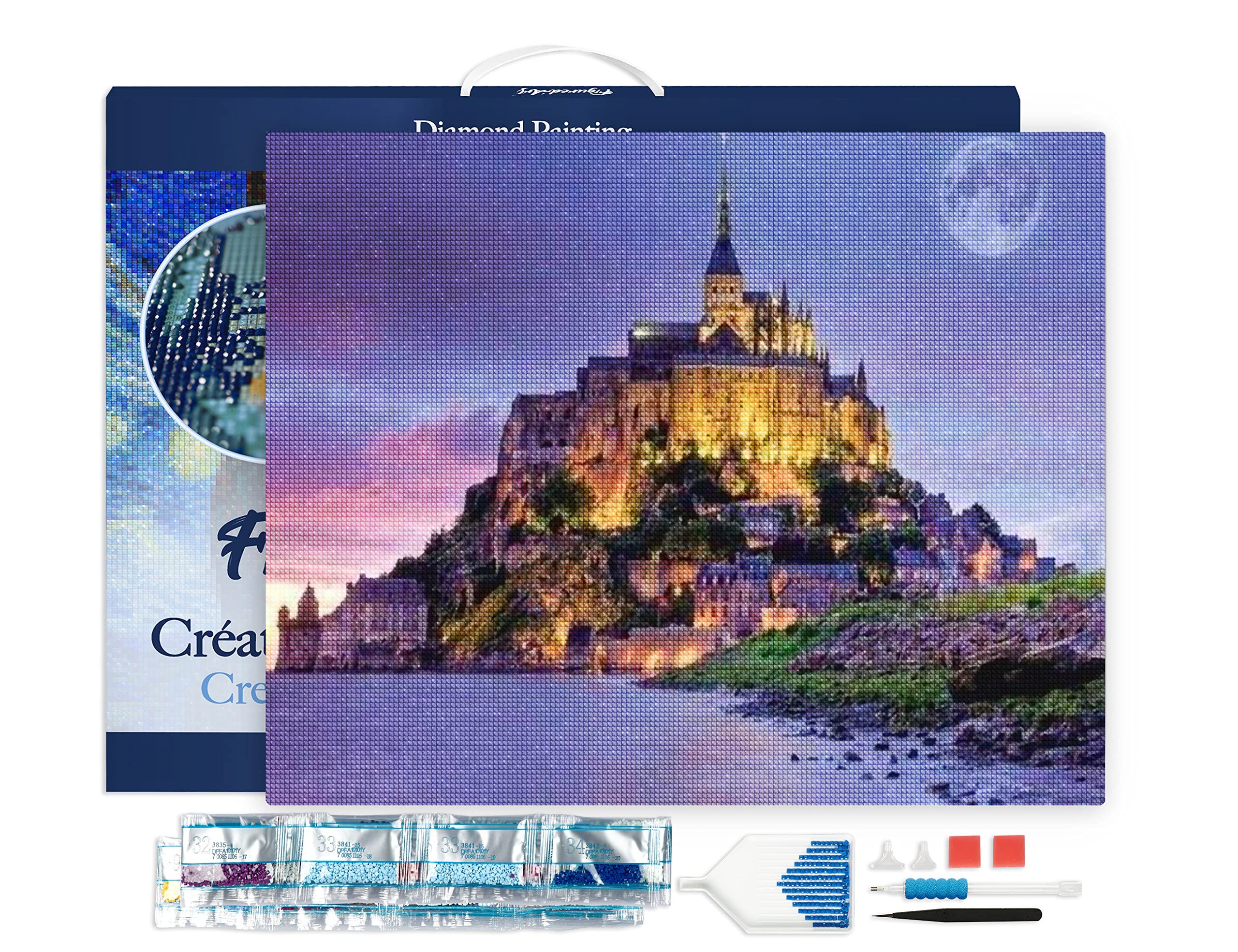 Figured'Art Diamond Painting Art 5D kit completo 40x50cm Tela già Incorniciata Interamente da Ricoprire di Diamonds Quadrati - Mont Saint Michel - Pittura Diamante - Attività Creativa per Adulti