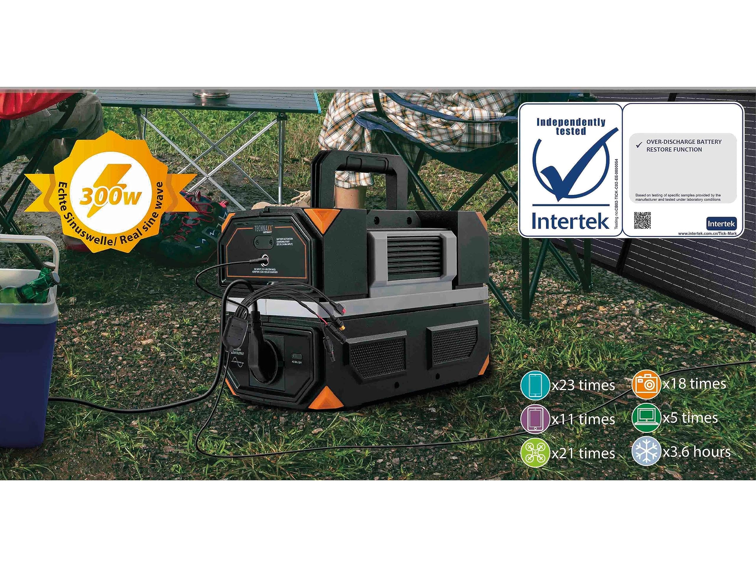 Centrale elettrica Technaxx da 300W con presa 230V, 3 porte USB, 12V per auto, capacità della batteria 315Wh per esterni, viaggi e campeggio –Onda sinusoidale pura, centrale elettrica portatile TX-201