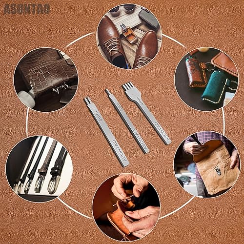 Miniatura 6 de Herramientas de cuero, acero blanco de 0.157 in 124 puntas DIY diamante cordón costura cincel conjunto de kits de artesanía de cuero, punzón de