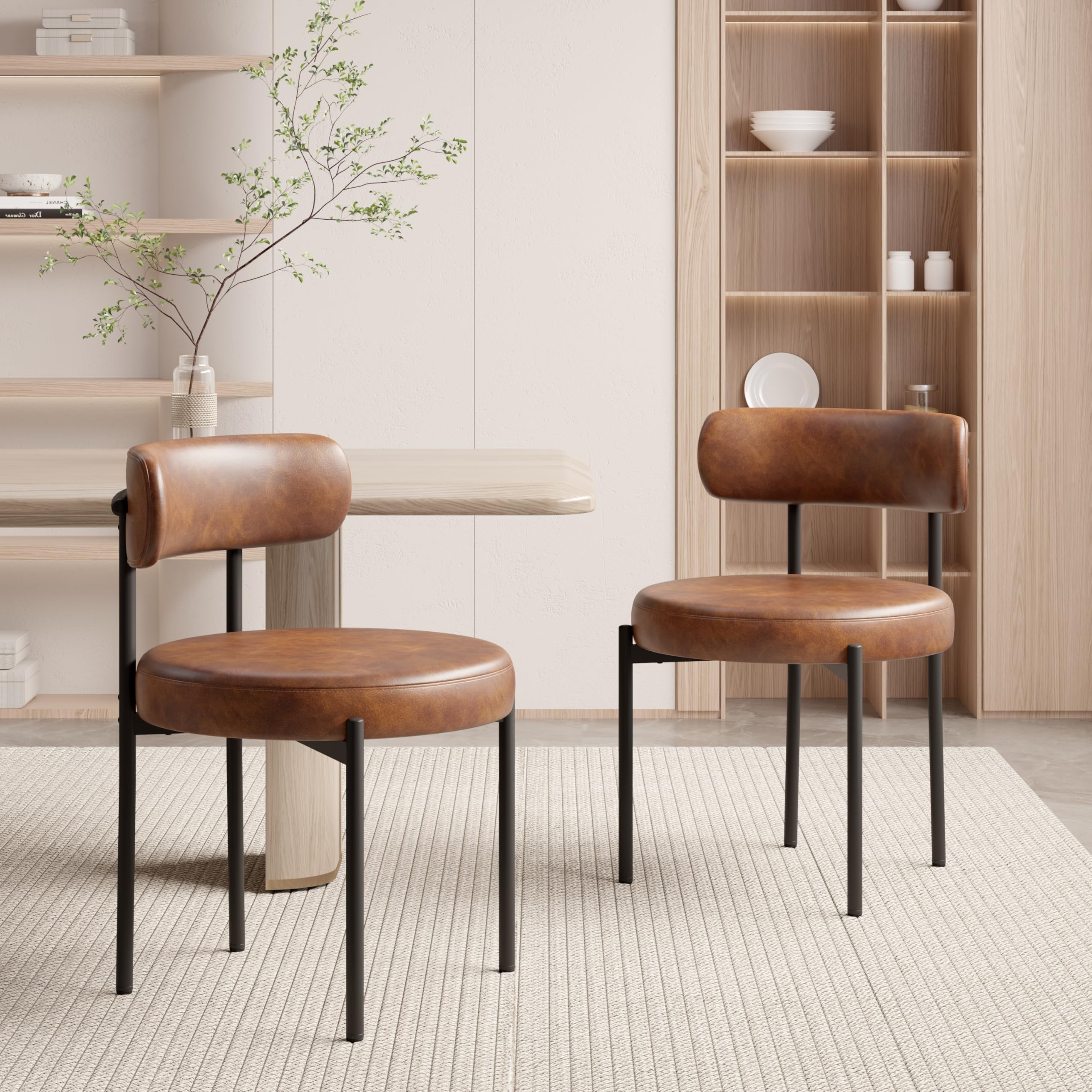 Hawthyhome Dining Chairs Set of 2 Upholstered PU Leather Brown