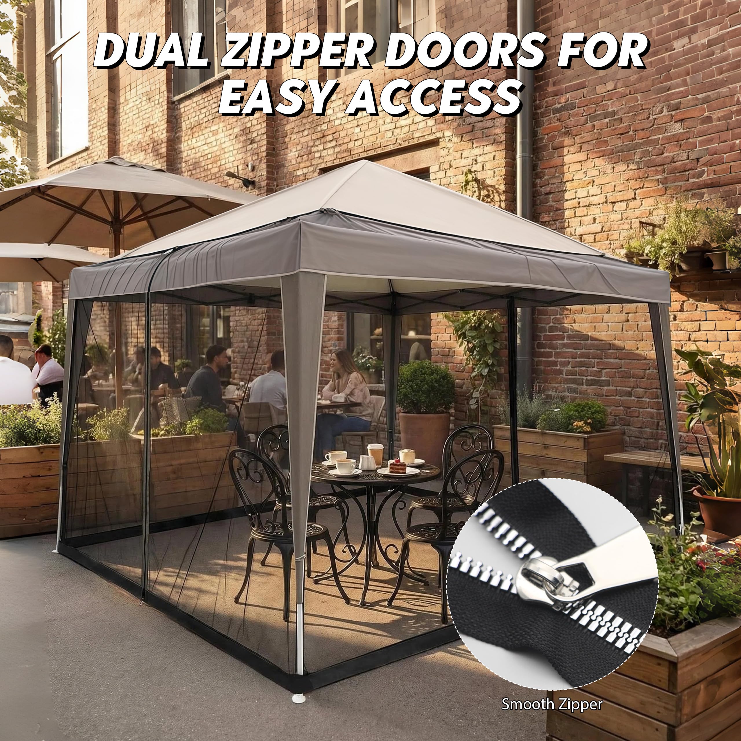Moustiquaire pour tonnelle, 3 x 3 m, réglable, avec 2 portes zippées, avec pied rempli d'eau, pour jardin, patio, cour, camping, noire