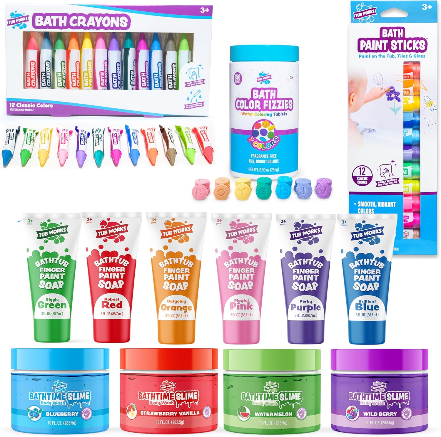 Amazon.com: Tub Works® Kids Bath Toy Set | Nontoxic | Fizzy Bath Color ...