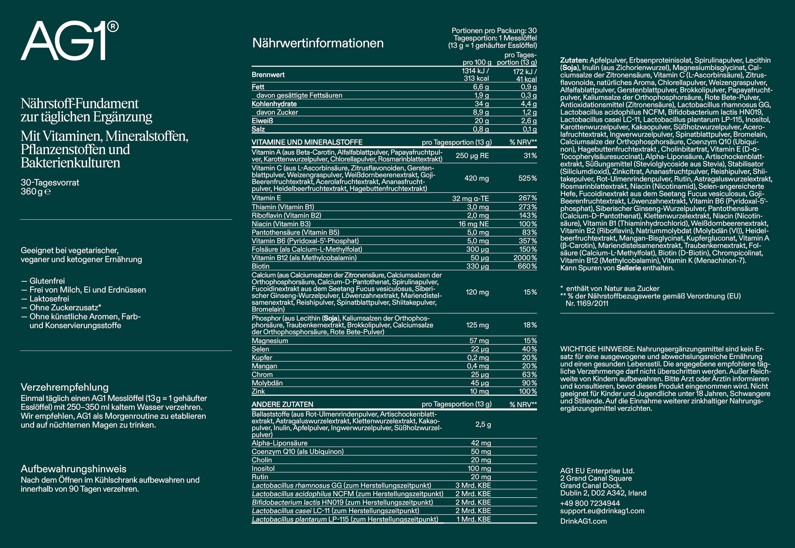 AG1 Greenspulver Nahrungsergänzungsmittel | Dein Nährstoff-Boost: Vitamine, Mineralstoffe, gute Darmbakterien | Glutenfrei, Vegan & Keto | 70+ Inhaltsstoffe von AG1 Athletic Greens | Nachfüllpackung