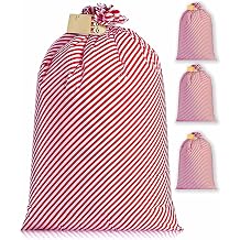 3 Jumbo Gift Bike Bags 3 Ft x 4.5 Ft - Big Enormous Extra Large Red White Candy Cane Christmas Stripe Wrapping with Gifts Tags - Plastic Sack Bag Wrap For Bulky Oversized Gigantic Awkward Presents Bicycle Toys TV Plush Teddy Bears