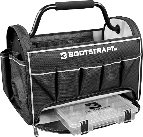 Miniatura 2 de Bolsa de mano para contratistas de 18 pulgadas con compartimento integrado para contenedores de piezas y cubierta impermeable para lluvia