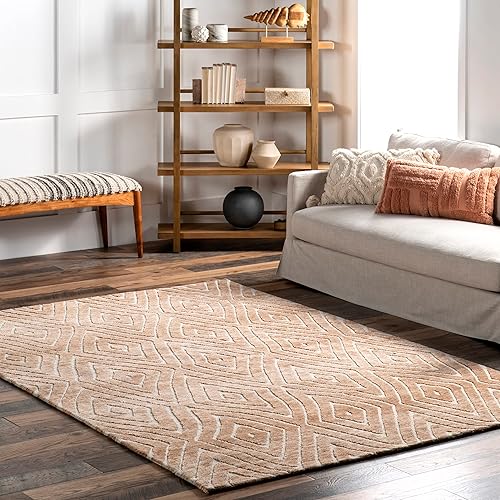 Miniatura 1 de nuLOOM Clarinda - Alfombra de área tallada con diamantes, 6x9, beige