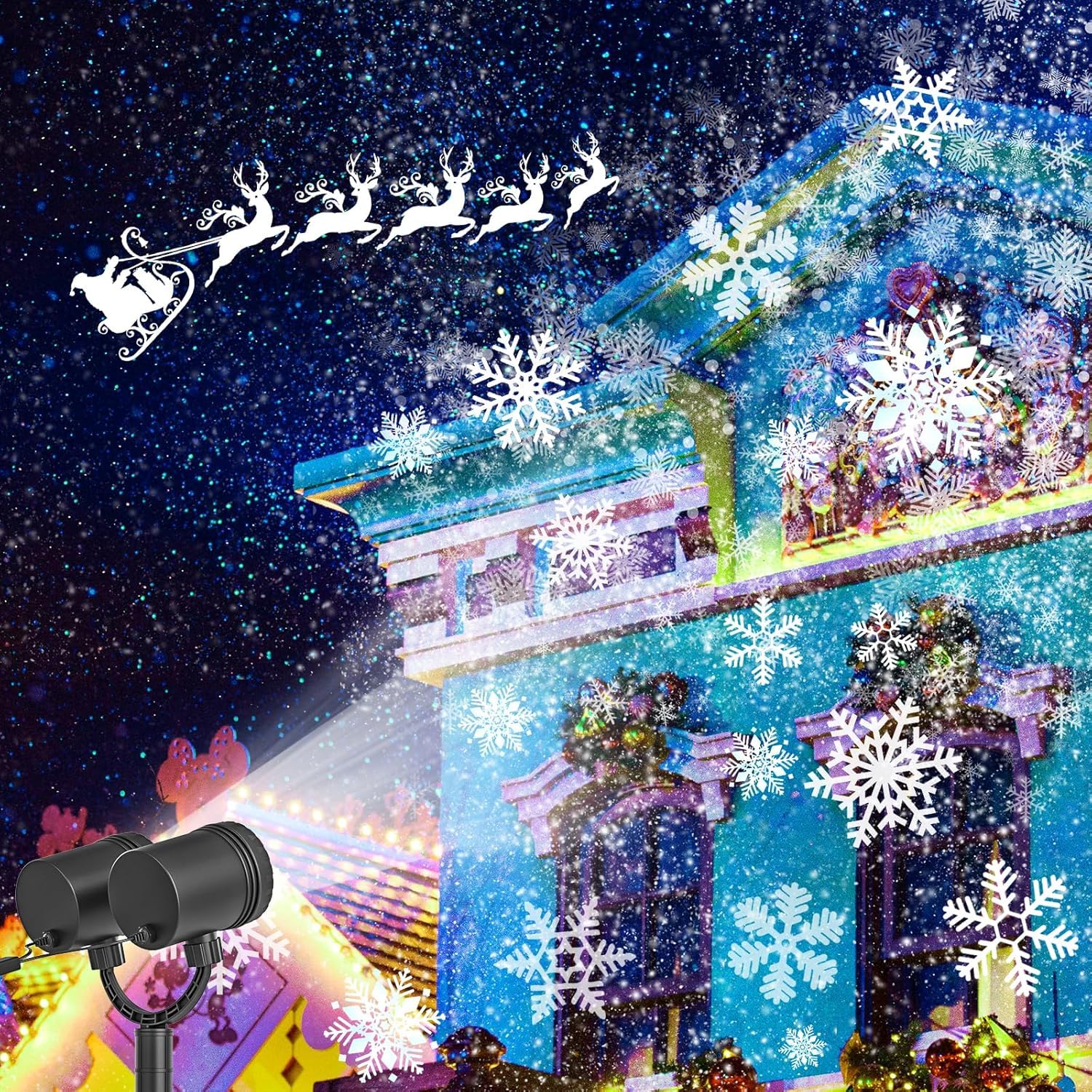 Schneeflocken Weihnachtsdeko Outdoor Projektor LED Licht Doppelkop Wasserdichte Weihnachtsbeleuchtung Aaußen für laser projektor outdoor für Gartenpartys zu Hause [Energieklasse A] [Energieklasse A]