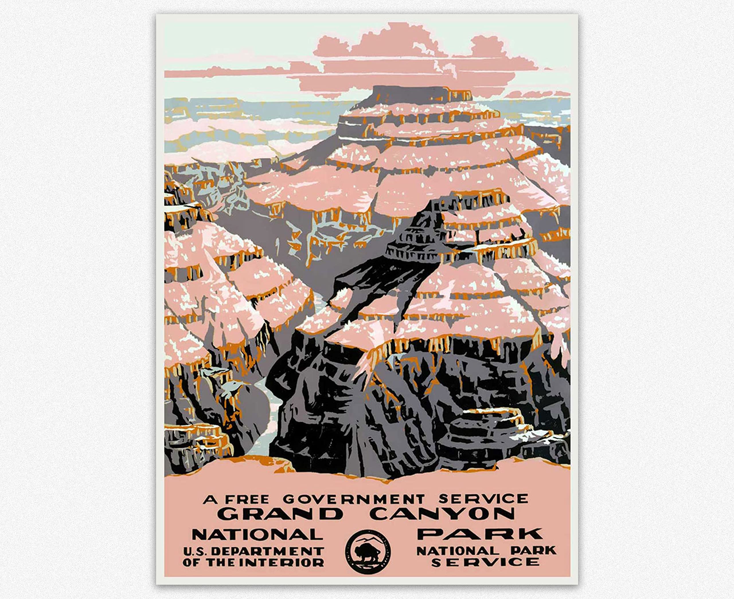 Set of 4 National Park Posters from late 1930s Yellowstone Lassen Volcanic Grand Canyon and Zion National Parks WPA Posters (5 x 7)
