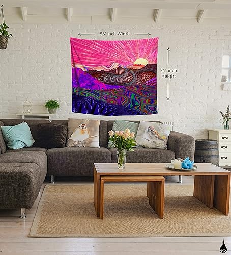 Miniatura 5 de LUCID EYE - Tapiz Trippy Trek, amanecer psicodélico de montaña, decoración de pared rosa para habitación de niñas, colgante de pared para