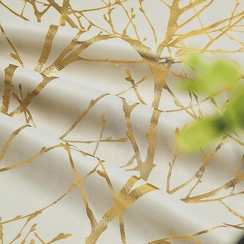Vista 8 de FMFUNCTEX 100% Blackout Curtains for Bedroom, Curtains 96 Inches Long Gold Ivory Tree Branch Thermal Curtain Drapes for Living Room Darkening Window