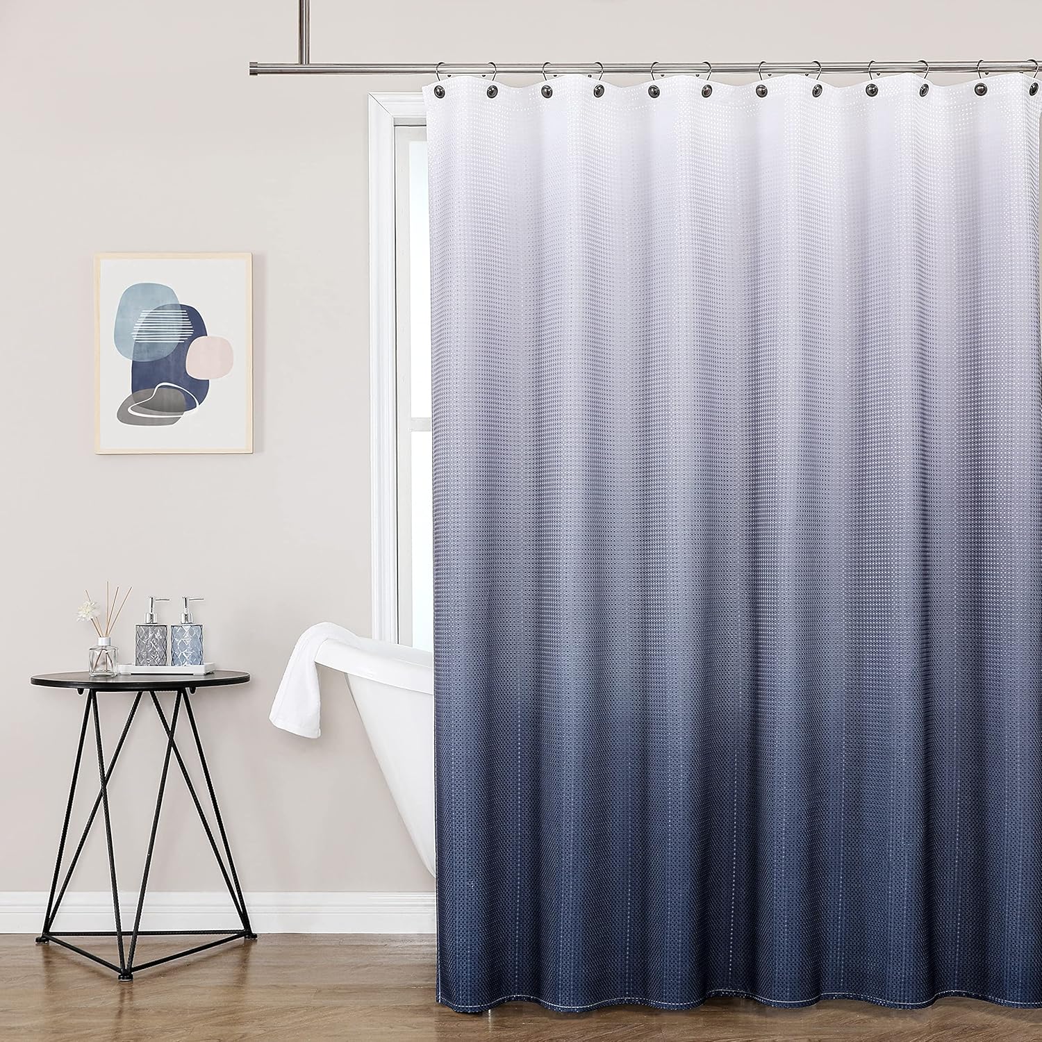 White to Navy Ombre Shower Curtain Water Resistant